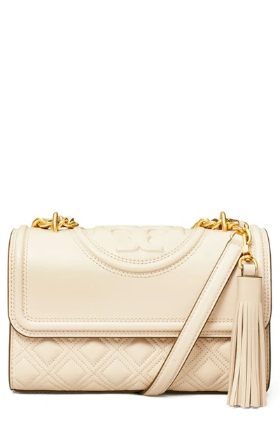 Tory Burch Small Fleming Convertible Leather Shoulder Bag In New Cream