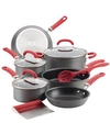 Rachael Ray Create Delicious Hard-anodized Aluminum 11-pc. Nonstick Cookware Set In Gray With Red Handles
