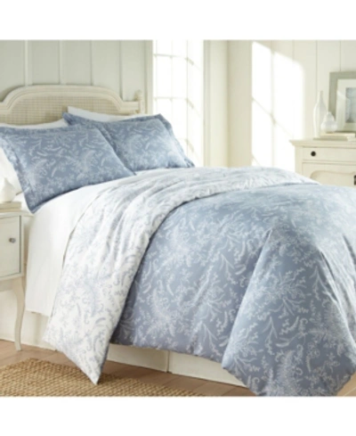 Southshore Fine Linens Reversible Floral Duvet And Sham Set Bedding In Blue