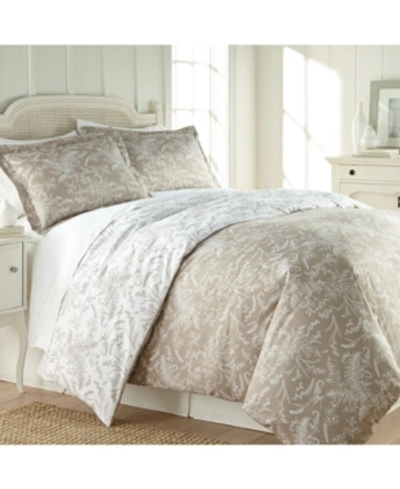 Southshore Fine Linens Reversible Floral Duvet And Sham Set Bedding In Taupe