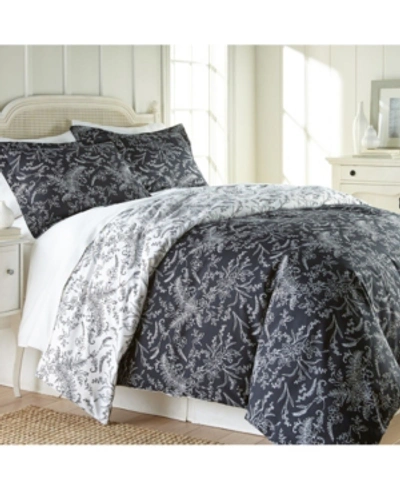 Southshore Fine Linens Reversible Floral Duvet And Sham Set Bedding In Black