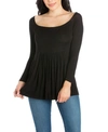 24seven Comfort Apparel Women's Long Sleeve Swing Style Flared Tunic Top In Black