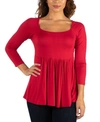 24seven Comfort Apparel Women's Plus Size Classic Long Sleeves Tunic Top In Red
