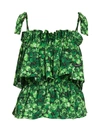 DOLCE & GABBANA POPLIN CLOVER-PRINT TIE-SHOULDER TIERED RUFFLE TOP,400012097969