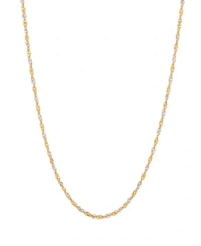 Italian Gold Polished Two-tone Diamond Cut 16" Singapore Chain In 10k Yellow Gold And White Rhodium