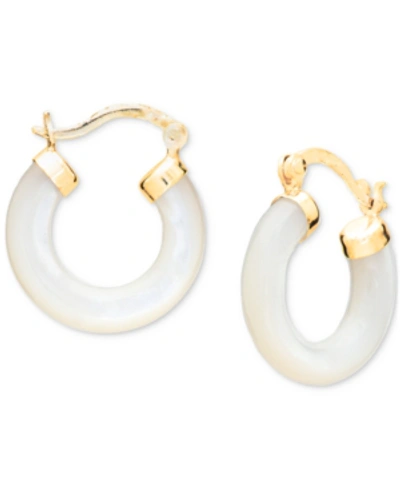 Macy's White Mother Of Pearl Tube Hoop Earrings In 18k Gold Over Sterling Silver
