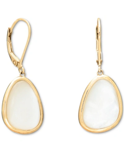 Macy's Mother Of Pearl Bezel Set Triangle Leverback Drop Earring In 18k Gold Over Sterling Silver