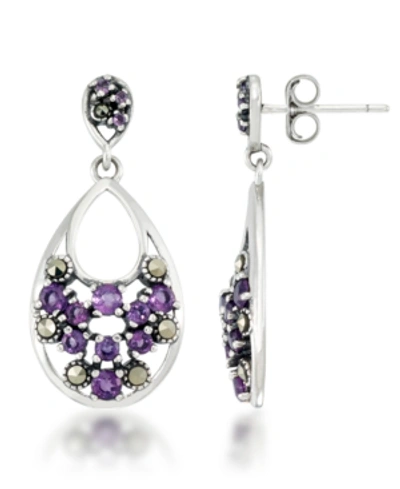 Macy's Pave Amethyst Teardrop Dangle Earrings In Purple
