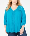 JOHN PAUL RICHARD PLUS SIZE CROCHET-TRIM TOP