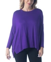 24seven Comfort Apparel Women's Plus Size Oversized Long Sleeves Dolman Top In Purple