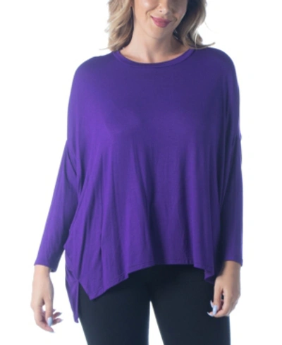 24seven Comfort Apparel Women's Plus Size Oversized Long Sleeves Dolman Top In Purple