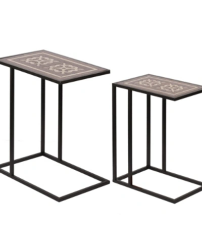 Ab Home Raj Brass Inlaid Nesting Tables, Set Of 2 In Black