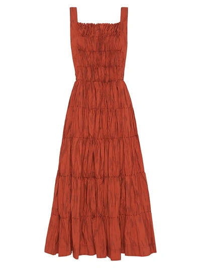Aje Women's Unfold Pleated Printed Poplin Midi Bib Dress In Rust Orange