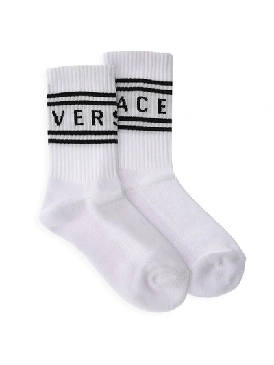 Versace Logo印花罗纹针织袜 In White