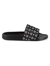 Mcm Men's Monogram Logo Print Slide Sandals In Black/black