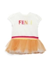 FENDI BABY GIRL'S LOGO TULLE T-SHIRT DRESS,400013519014