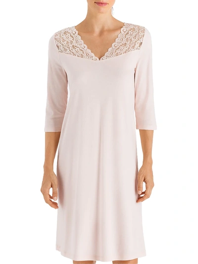 Hanro Moments Lace Trim Three-quarter Sleeve Cotton Gown In Lupine Love