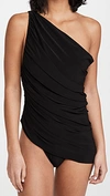 Norma Kamali Diana Mio Asymetrical One Piece Swimsuit In Black In Black