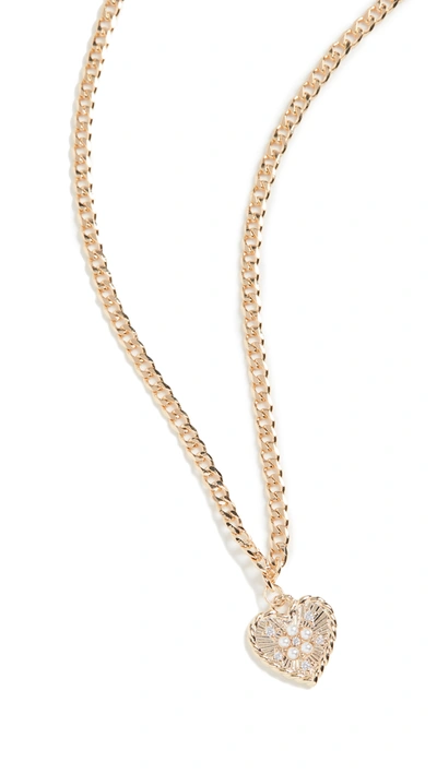 Alexa Leigh Curb Necklace With Heart Charm In Yellow Gold