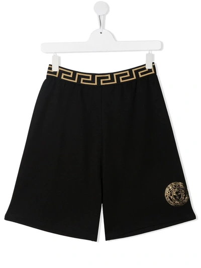 Young Versace Teen Logo Embroidered Shorts In Black