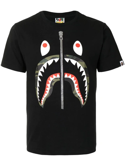 A Bathing Ape 1st Camo Shark-print Cotton T-shirt In Black