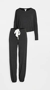 Eberjey Gisele Black Stretch-modal Pyjama Set In Charcoal Heather Ivory