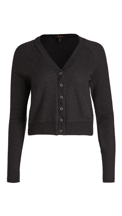 Alala Cropped Thermal Cardigan Sweater In Charcoal
