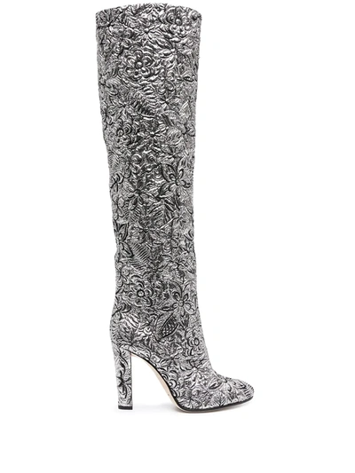 Alberta Ferretti Floral Knee-high Boots In Silver
