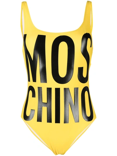 Moschino Logo-print Swimsuit In Yellow