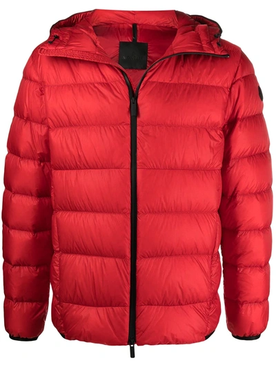 Moncler Men's Provins Puffer Jacket With Contrast Logo Hood In Red