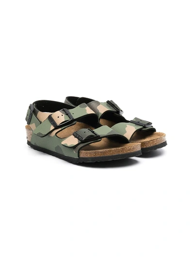 Birkenstock Kids' Milano Camouflage Faux Leather Sandals In Military Green