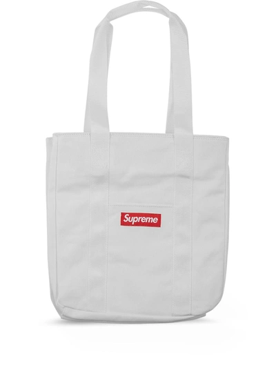 Supreme Logo Canvas Tote Bag In White