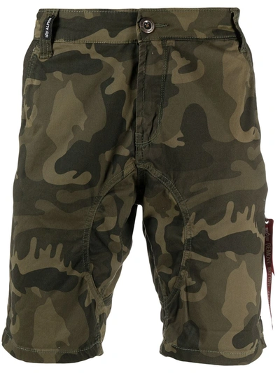 Alpha Industries Mid-rise Camouflage-print Shorts In Green
