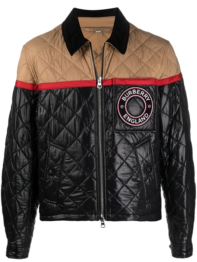 Burberry Black & Beige Quilted Woodside Harrington Jacket