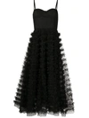 RED VALENTINO GATHERED TULLE DETAIL MIDI DRESS