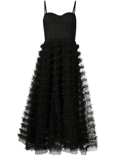 Red Valentino Gathered Tulle Detail Midi Dress In Black