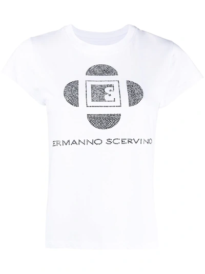 Ermanno Scervino Short Sleeve Crewneck T-shirt With Crystal Logo In White