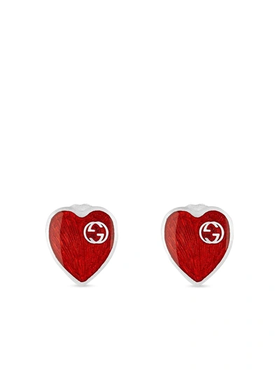 Gucci Gg Logo Heart Earrings In Red