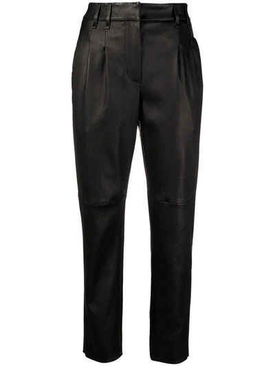 Brunello Cucinelli Cropped Mid-rise Leather Pants In Black