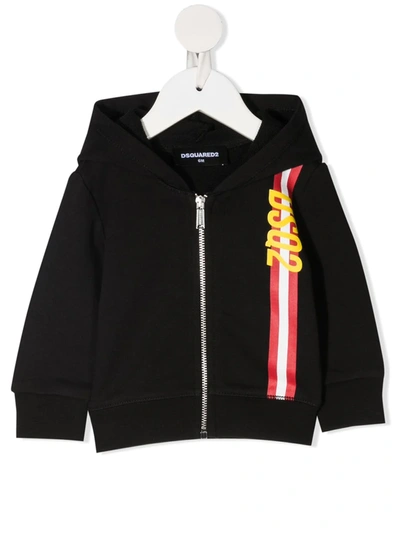 Dsquared2 Babies' Logo Stripe Zip-up Hoodie In 黑色