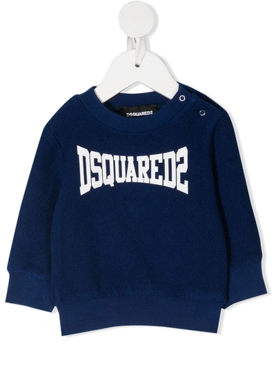 Dsquared2 Babies' Woven Cotton Logo-print Sweatshirt In 蓝色