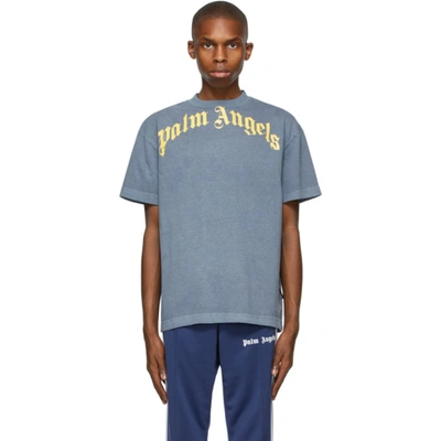 Palm Angels Logo-print Cotton-jersey T-shirt In Blue/yellow