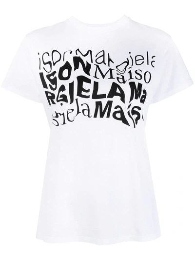 Maison Margiela Distorted Logo-print T-shirt In White,black