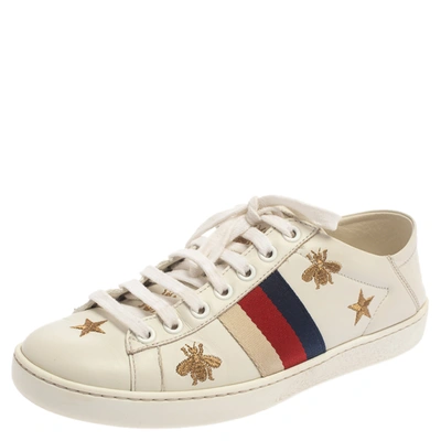 Pre-owned Gucci White Leather Ace Bee Star Sneakers Size 35
