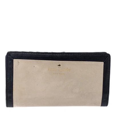 Pre-owned Kate Spade Beige/black Leather Long Wallet