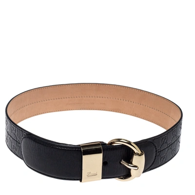 Pre-owned Gucci Ssima Leather Wide Belt 105cm In Black