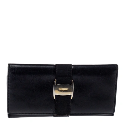 Pre-owned Ferragamo Black Leather Bow Wallet