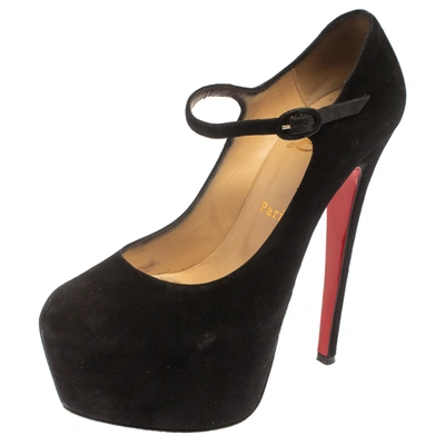 Pre-owned Christian Louboutin Black Suede Daffodil Mary Jane Pumps Size 36.5