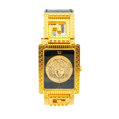 Pre-owned Versace Gianni  Medusa Gold-plated Vintage Watch 30 Mm In Black