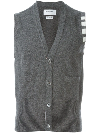 Thom Browne Sleeveless Buttoned Cardigan In Grey